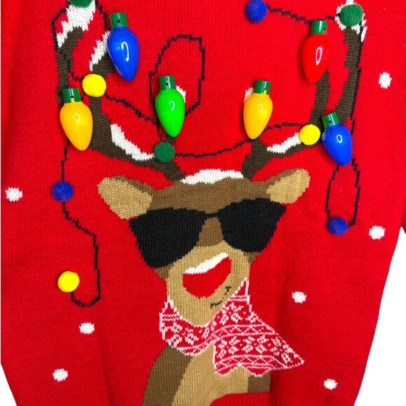 Merry Christmas Elf Approved Reindeer Light Up Christmas Sweater Size Medium - Picture 6 of 7